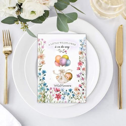25 Wildflower Seed Packets - Baby Shower Favors for Guests - Gender Reveal Party Supplies - Wild Flower Seeds Throw and Grow Perennial & Annual Mix to Attract Pollinators Bees and Butterflies Non-GMO