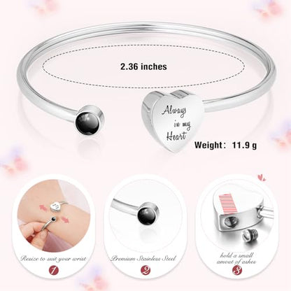 Abooxiu Cremation Jewelry Urn Bracelet for Ashes - Heart Ashes Keepsake Memorial Bangle for Women & Men - Always in my Heart - style: Customized Projection