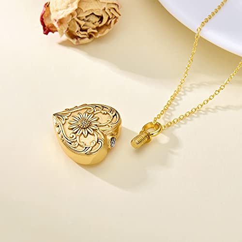 SOULMEET Cremation Jewelry for Ashes, Sterling Silver Urn Necklace for Ashes Women Men, Cherish Memories Cremation Jewelry to Keep Someone Near to You - color: A2-Gold Sunflower