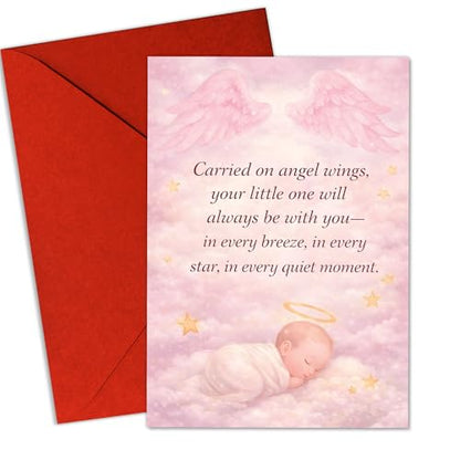 Baby Loss Sympathy Card, “Carried on Angel Wings Your Little One ” | Infant Loss Condolence Card, Miscarriage Remembrance Card Folded with Envelope - color: Baby Girl Angel Wings