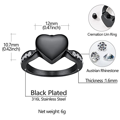 Richsteel Stainless Steel Heart/Claddagh Cremation Urn Ring for Ashes - color: 06-Black-Heart-Personalized