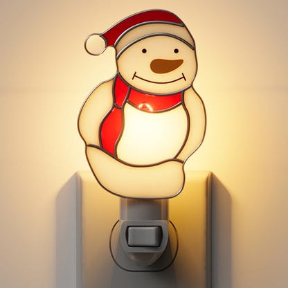 Stained Glass Christmas Snowmen Night Lights Plug in Wall for Home - color: White Snowmen