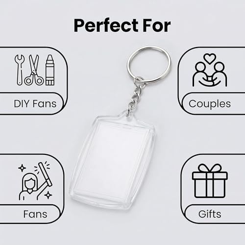 UPSTORE 50Pcs Clear Acrylic Photo Keyrings Picture Keychain Rectangle Blank Picture Frame Keyring Insert Personalized Keychain