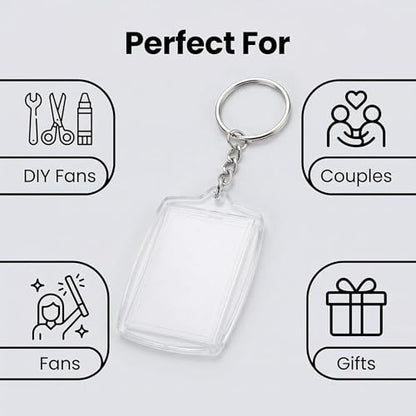 UPSTORE 50Pcs Clear Acrylic Photo Keyrings Picture Keychain Rectangle Blank Picture Frame Keyring Insert Personalized Keychain