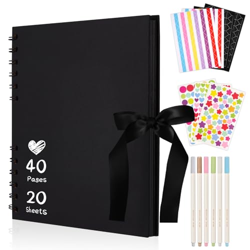 Mauproy 8 x 8 Inch Small Black Scrapbook Album, 40 Pages | Photo Album with Black Pages, Kraft Paper Hardcover Memory Book with DIY Accessories Kit for Birthday, Wedding, Travel - size: 8 x 8 Inches