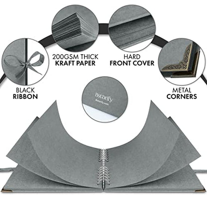 Scrapbook Album, 60 Pages, 8 x 8 Inch, Grey Photo Album, Scrap Book | Hardcover with Thick 200 GSM Kraft Paper, Ideal for Your Scrapbooking Albums, Art & Craft Projects (Grey, 8 x 8 Inch) - color: Grey, size: 8 X 8 Inch