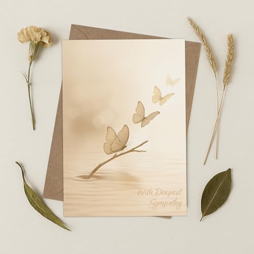 Cheerin Sympathy Card with Envelope - Bereavement Card for Loss of Loved One - Butterfly Theme Condolences Cards for Funeral or Memorial 5x7 Inch - style: BUTTERFLY