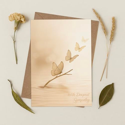 Cheerin Sympathy Card with Envelope - Bereavement Card for Loss of Loved One - Butterfly Theme Condolences Cards for Funeral or Memorial 5x7 Inch - style: BUTTERFLY