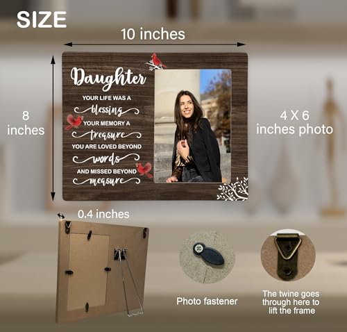 Daughter Memorial Wooden Picture Frame, In Loving Memory Remembrance Photo Frame Gifts for Daughter, Bereavement Sympathy Wooden Frame for Loss of Daughter, 4x6 inch Photo - style: Daughter Memorial