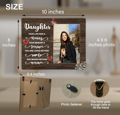 Daughter Memorial Wooden Picture Frame, In Loving Memory Remembrance Photo Frame Gifts for Daughter, Bereavement Sympathy Wooden Frame for Loss of Daughter, 4x6 inch Photo - style: Daughter Memorial