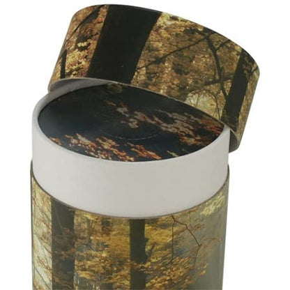 Autumn Woods Scattering Tube - Extra Small, Biodegradable Cremation Urn for Ashes, Extra Small Sized Cremation Urn, 5.25 Inches High - color: Autumn Woods