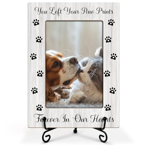 Pet Memorial Frame - Your Paw Prints Forever, Wooden Picture Frame Gift - 4x6 Stand - Vertical for Tabletop