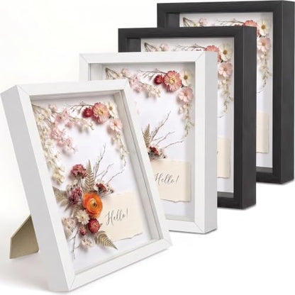4 Pack Shadow Box Frame Display Cases, 8"x 10" Wood Deep Black Handicrafts Shadowbox for Flowers Jersey Wedding (Black and White) - color: Black and White