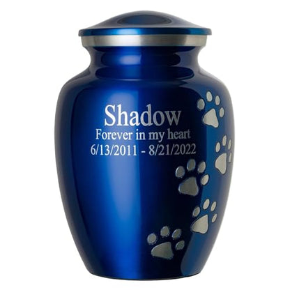 Ottillie Premier Sapphire/Pewter/Vert Urn, up to 65lbs - color: Sapphire Blue, Vertical Pewter Paws, size: Medium