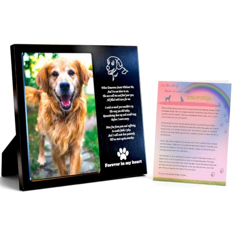 Dog Memorial Picture Frame 4x6, Dog Memorial Gift for loss of Dog (1B) | Angel Rainbow Bridge Prayer Card Included, Premium Aluminum Alloy Material, Packaged in an Elegant Plastic Gift Box - color: Black - Kind Face