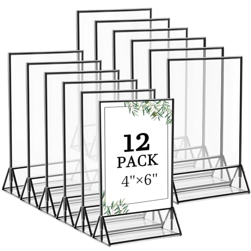 12 Pack 4x6 Inch Clear Acrylic Sign Holders, Double-Sided Black Display Stand Picture Frames for Table Numbers, Menus, Flyers, Weddings, and Offices - color: Black, size: 4" x 6"- 12 Pack