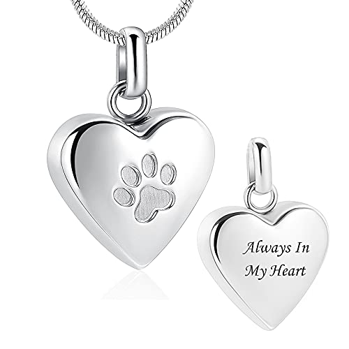 zeqingjw Pet Cremation Jewelry for Ashes Pendant Paw Print Pet Heart Urn Necklace Memorial Keepsake Jewelry for Pet/Dog's/Cat's Ashes - color: Heart-Silver-Always In My Heart