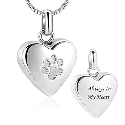 zeqingjw Pet Cremation Jewelry for Ashes Pendant Paw Print Pet Heart Urn Necklace Memorial Keepsake Jewelry for Pet/Dog's/Cat's Ashes - color: Heart-Silver-Always In My Heart