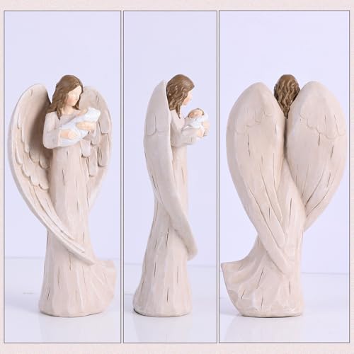 orenm Guardian Angel Statue - Holding Baby Angel Figurines,Angel's Embrace - for New Mom, Baptism, or Miscarriage Gifts,Hand-Painted Resin Memorial Figure,Sympathy Angel Figurine,Godmother Keepsake