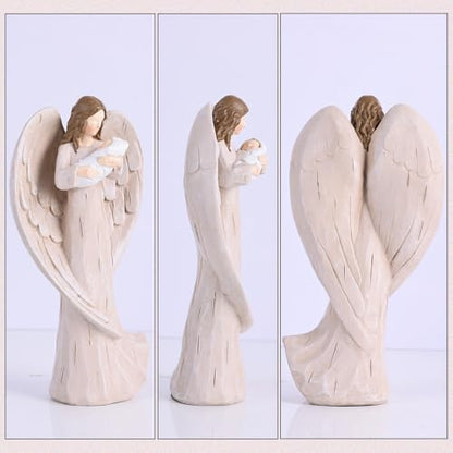 orenm Guardian Angel Statue - Holding Baby Angel Figurines,Angel's Embrace - for New Mom, Baptism, or Miscarriage Gifts,Hand-Painted Resin Memorial Figure,Sympathy Angel Figurine,Godmother Keepsake