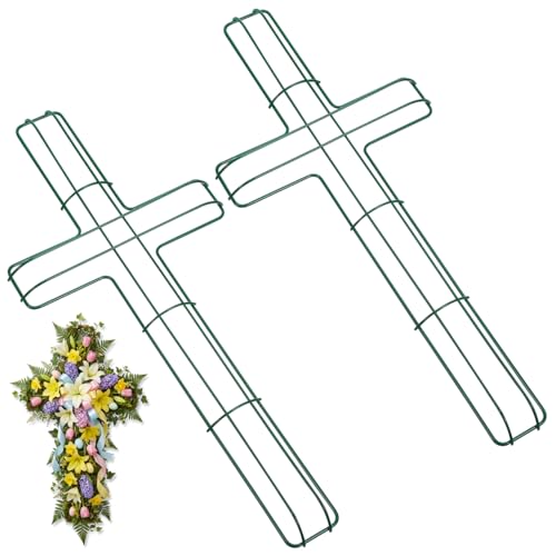 Operitacx 2 Pcs Cross Shaped Metal Wire Wreath Frame 16 Inch, Floral Form for Christmas Memorial Cemetery, Religious Church Wedding & Sympathy DIY Craft - color: 2pcs Green
