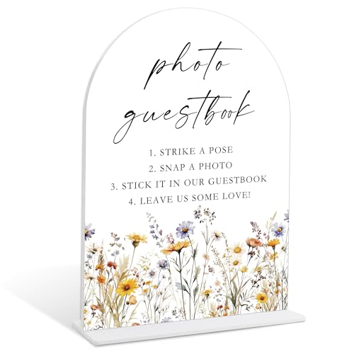Wedding Signs for Ceremony and Reception, Boho Floral Acrylic Photo Guestbook Sign, Wedding Signage with Stand, Bridal Shower Table Centerpieces, Supplies for Engagement Reception Event Party, 28 - color: Photo Guestbook Sign, 28