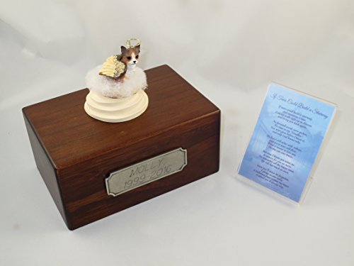 Beautiful Paulownia Small Wooden Urn with Brindle Chihuahua Stairway to Heaven Figurine with Poem & Personalized Pewter Engraving - color: Brindle Chihuahua Angel "If Tears Could Build a Stairway"
