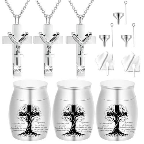 6 Pcs Cremation Cross Urn Necklace for Ashes Cremation jewelry Small Cremation Keepsake Urn Sharing Urns with Necklace pendant Urn - color: 6Pcs-Silver