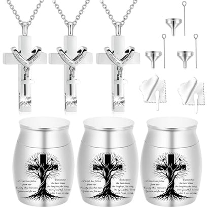 6 Pcs Cremation Cross Urn Necklace for Ashes Cremation jewelry Small Cremation Keepsake Urn Sharing Urns with Necklace pendant Urn - color: 6Pcs-Silver