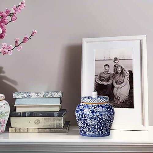 Medium Blue and White Ceramic Urn for Human Ashes | Decorative Memorial Urn for Sharing and Honoring Loved Ones - Suitable for Partially Cremated