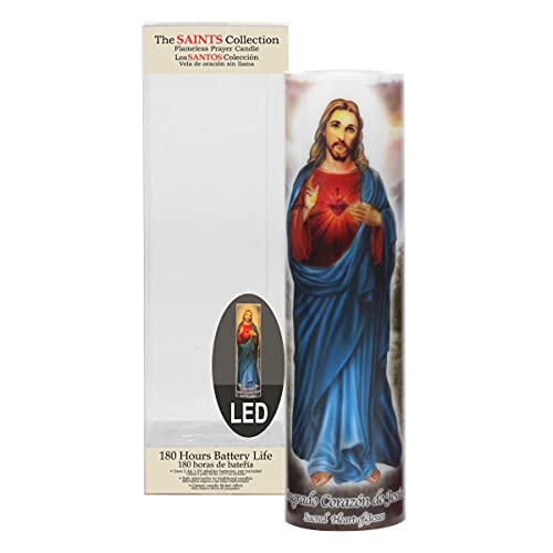 Stonebriar LED Saint Prayer Candle — Automatic Timer, Flameless Candle for Prayer, Memorials & Religious Décor, Jesus, 8" - style: Jesus