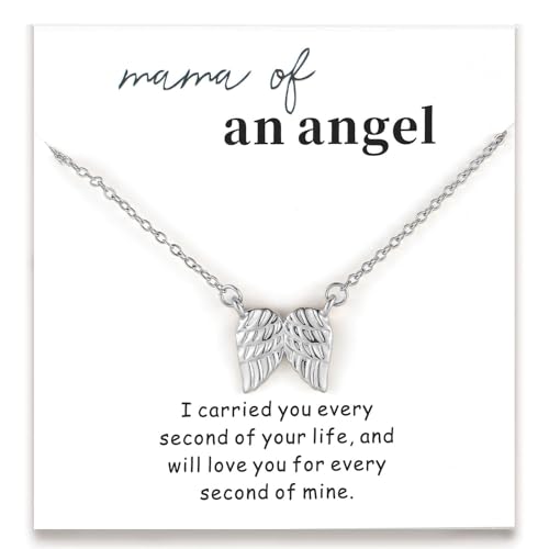 GINAZL Angel Wings Memorial Necklace Sympathy Gifts for Loss of Loved One Bereavement Gift Memorial Gifts for Loss of Dad Mom - style: MaMa of an Angel