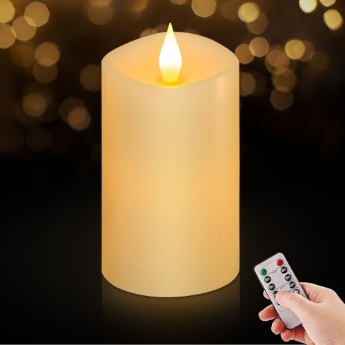 3" x 5" Flameless Candles Set of 1, 2AA Battery Life 600 Hours Battery Candles Flickering with Timer, 5 inch Flameless Candles with Remote for Indoor/Outdoor, Ivory - color: Ivory, size: 3"x5" - 1 Pack