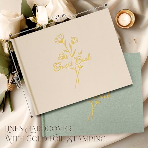 Lanpn Wedding Guest Book with 108 Blank Pages - Elegant Linen Hardcover Guestbook Wedding Reception for Sign in and Photos - Guest Book for Wedding Bridal Shower Baby Shower Party (Beige) - color: Beige