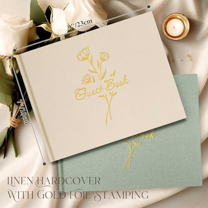 Lanpn Wedding Guest Book with 108 Blank Pages - Elegant Linen Hardcover Guestbook Wedding Reception for Sign in and Photos - Guest Book for Wedding Bridal Shower Baby Shower Party (Beige) - color: Beige