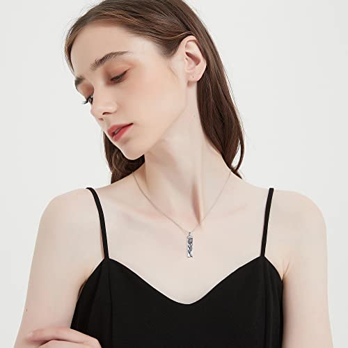 Sterling Silver Flower Tree Life Cremation Urn Necklace for Women - color: Bar *Rose