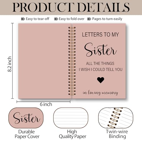 OINDADE Loss of Sister Sympathy Gifts Grief Notebook Journal, Letters to My Sister in Heaven Journal, Memorial Notebooks Gifts for Loss of SisterWomen, In Loving Memory Sympathy Gifts, 6x8.2In - color: sister