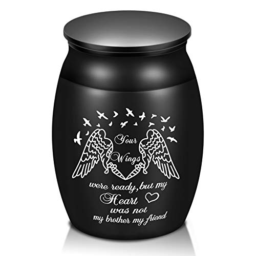 Urns for Brother Ashes, 1.6“ High Small Cremation Urns, Handcrafted Decorative Urns for Funeral, Memorial Keepsake Urn, Engraved Your Wings were Ready, But My Heart was Not Urn for Sharing - style: Brother keepsake