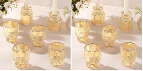 DARJEN 6 Pcs Gold Candlestick Holders - Glass Taper Candle Holders Tealight Votive Candle Holders for Table Centerpieces, Wedding, Dinner Party, Home, Gifts (Pack of 2) - color: Gold, size: 6Pcs (Pack of 2)