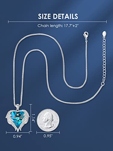 CDE Angel Wings Heart Birthstone Pendant Necklace Gift for Women | Silver/Gold Tone,Ideal Birthday & Anniversary Jewelry Gift for Wife,Girlfriend,Her - color: White-12b-Dec-Blue Zircon Birthstone