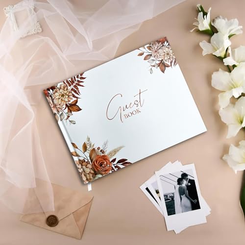 Mr&MrsGifts Elegant Wedding Guest Book Hard Cover Guest Sign in Book,Flower | Guest Book Wedding Reception,Bridal Shower Gifts,Wedding Gifts - color: Flower