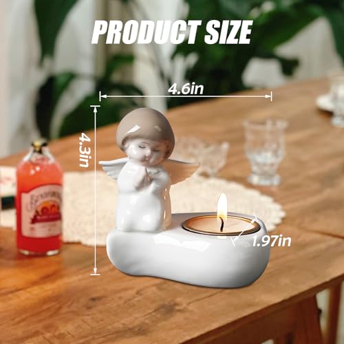 Tealight Candle Holder, Ceramic Angel Candle Holder for Table Display, Decorative Candle Sticks Holder, Tea Light Holder Gift for Party, Thanksgiving & Housewarming (Candle not Included)