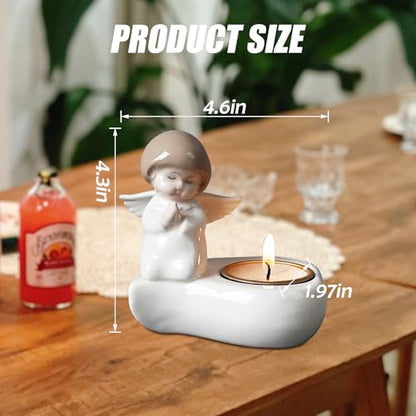 Tealight Candle Holder, Ceramic Angel Candle Holder for Table Display, Decorative Candle Sticks Holder, Tea Light Holder Gift for Party, Thanksgiving & Housewarming (Candle not Included)