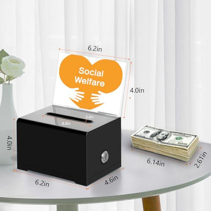 KYODOLED Black Suggestion Box With Lock, Acrylic Donation Box, 3 Pack - color: Black-PS-3P, size: 6.2 x 4.6 x 4 inch