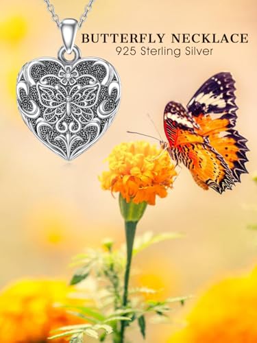 Midari Personalized Heart Locket Necklace That Hold 2 Pictures 925 Sterling Silver Oxidized Photo Necklace Memory Custom Photo Lockets Necklaces Jewelry Gifts for Family Women Lover Mom Dad - color: Butterfly, style: Locket+Photo