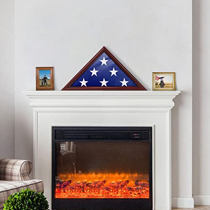 ASmileIndeep Flag Display Case - 5' x 9.5' Funeral & Military Flag Shadow Box with HD Tempered Glass and Wall Mount, Folded Triangle Flag Holder Frame for Veterans, Red - size: For 5' x 9.5' Flag-Red