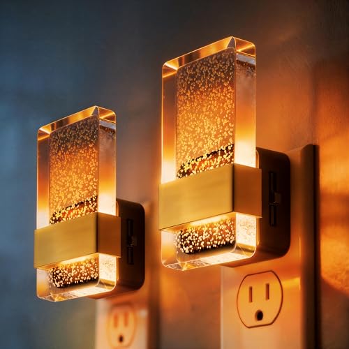 DORESshop LED Night Lights Plug into Wall, [2 Pack] Dimmable Nightlight | Bubble Decorative Night Light, Dusk to Dawn Sensor, Wall Sconce-Style Design Nightlights for Bathroom, Hallway - color: Amber - Bubble, size: 2 Count (Pack of 1)
