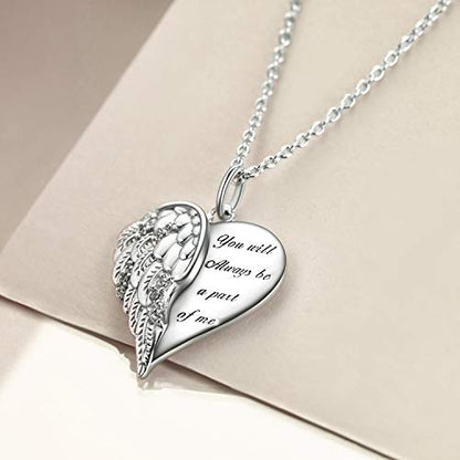 YFN Guardian Angel Wings Heart Necklace Sterling Silver Angel Wings Memorial Sympathy Jewelry for Women Girls Gifts - style: Guardian angel necklace