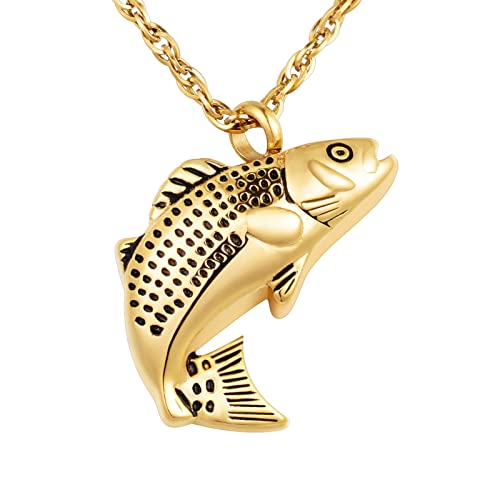 Dletay Fish Cremation Jewelry for Ashes Memorial Ashes Keepsake Necklace Urn Necklace Pendant - color: Gold