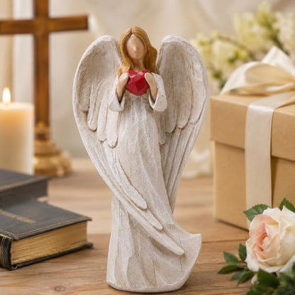 Hodao 8.75inch Resin Praying Angel Sculpture Figurine, with Hear | Exquisitely Carved, Hand-Painted Characters, For Gifts Home Decoration, Praying Commemorating Angel Statue - style: with heart